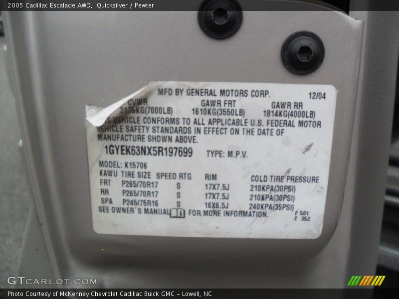 Quicksilver / Pewter 2005 Cadillac Escalade AWD