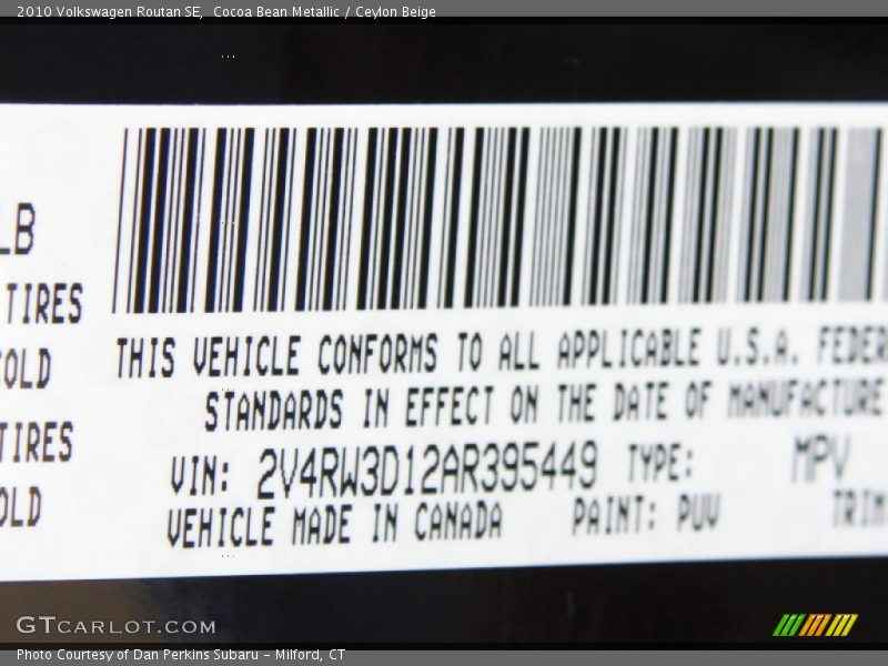 Cocoa Bean Metallic / Ceylon Beige 2010 Volkswagen Routan SE