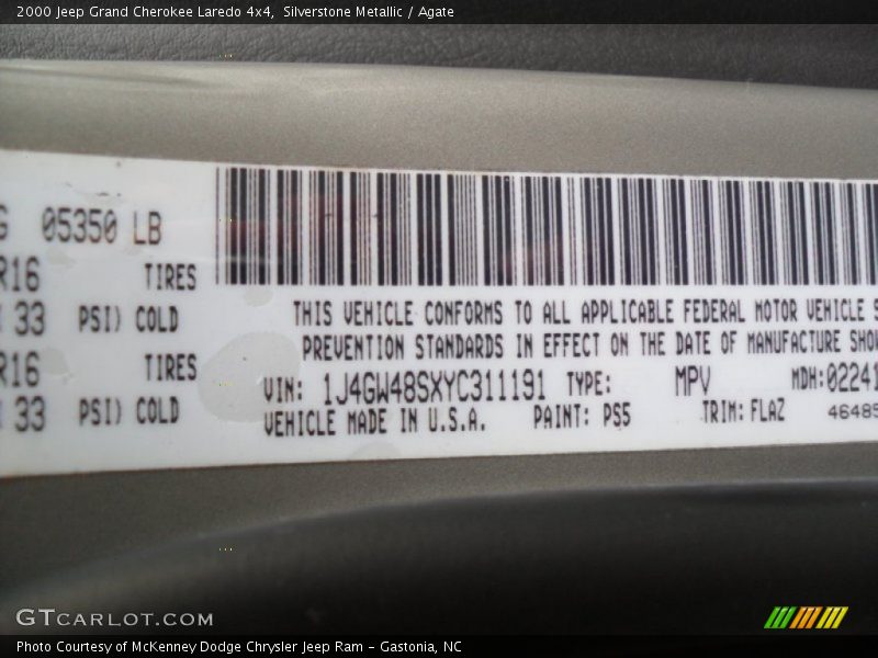 Silverstone Metallic / Agate 2000 Jeep Grand Cherokee Laredo 4x4