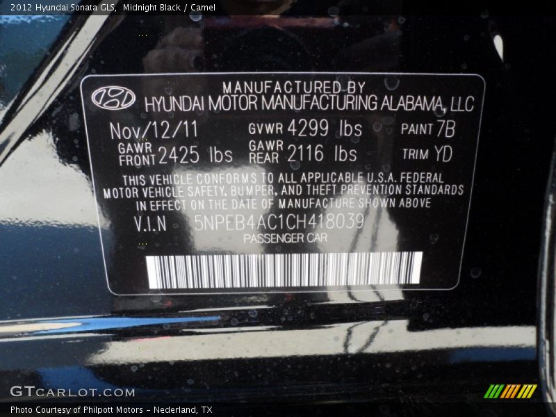 Midnight Black / Camel 2012 Hyundai Sonata GLS