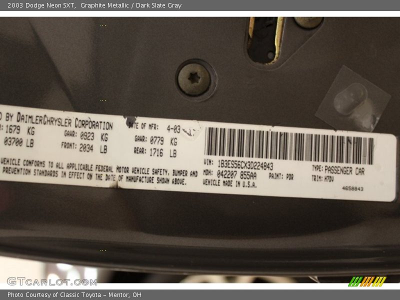 Graphite Metallic / Dark Slate Gray 2003 Dodge Neon SXT