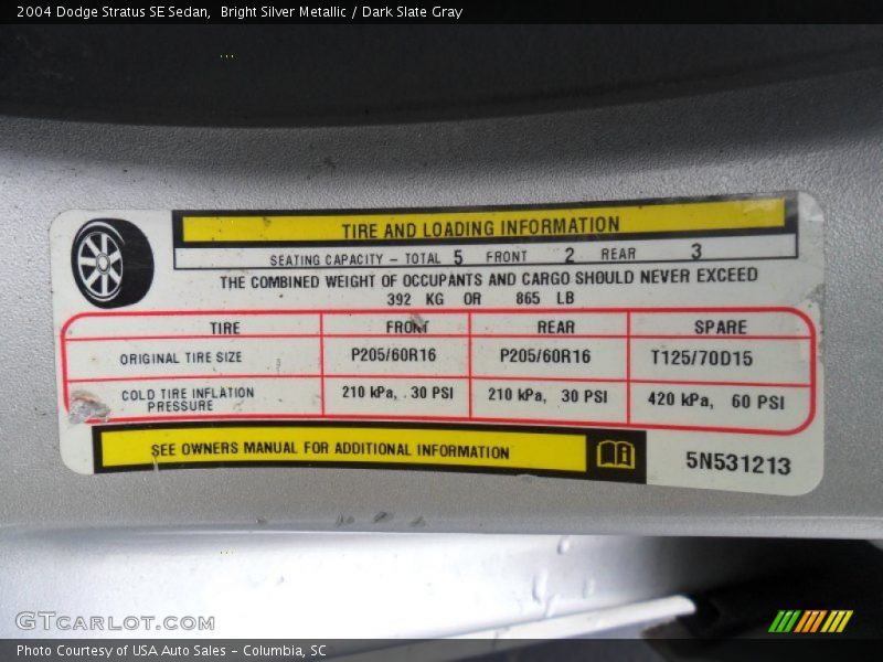 Bright Silver Metallic / Dark Slate Gray 2004 Dodge Stratus SE Sedan