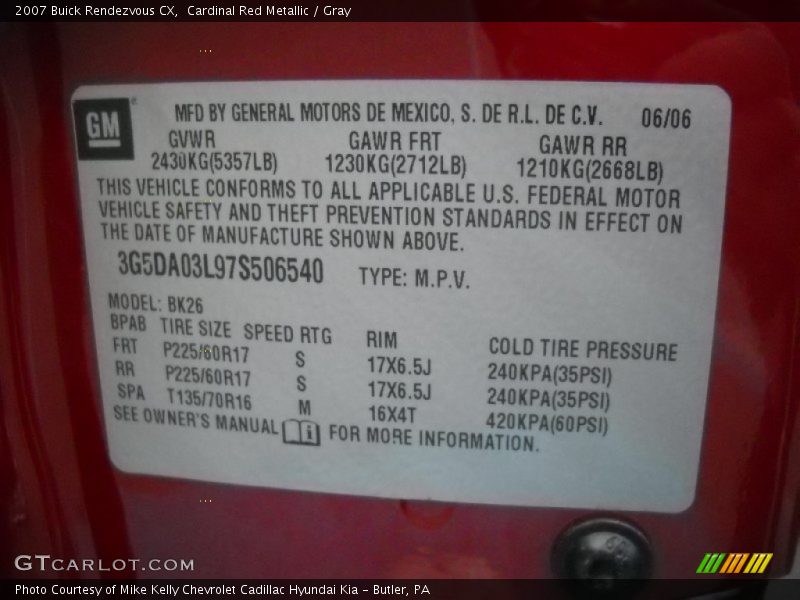 Cardinal Red Metallic / Gray 2007 Buick Rendezvous CX