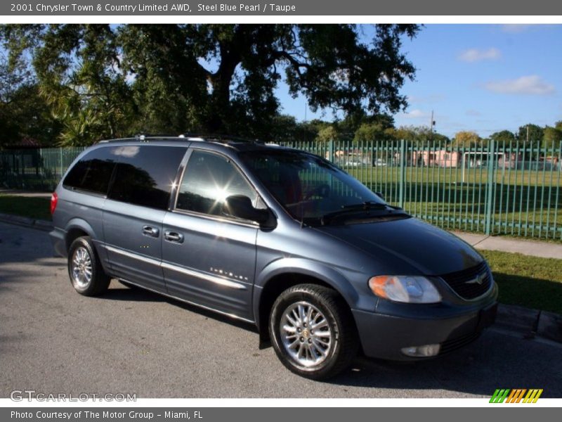 Steel Blue Pearl / Taupe 2001 Chrysler Town & Country Limited AWD