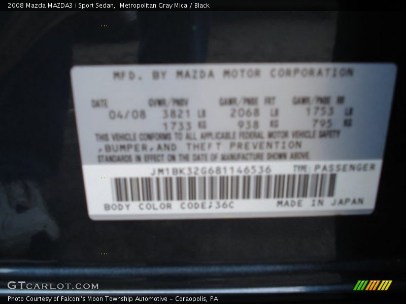 Metropolitan Gray Mica / Black 2008 Mazda MAZDA3 i Sport Sedan