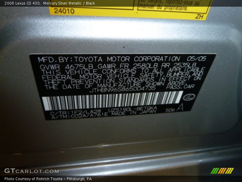 Mercury Silver Metallic / Black 2006 Lexus GS 430