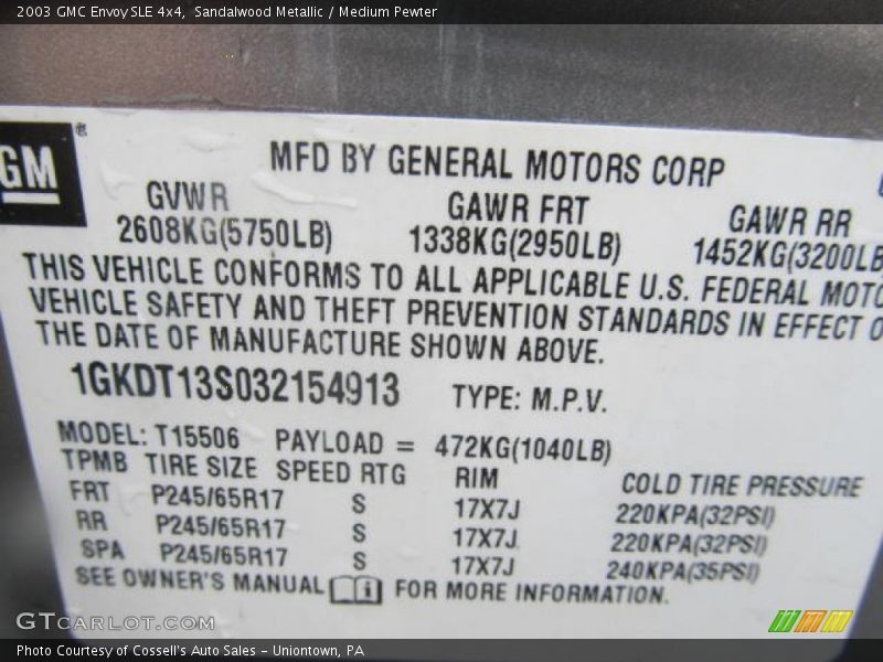 Sandalwood Metallic / Medium Pewter 2003 GMC Envoy SLE 4x4