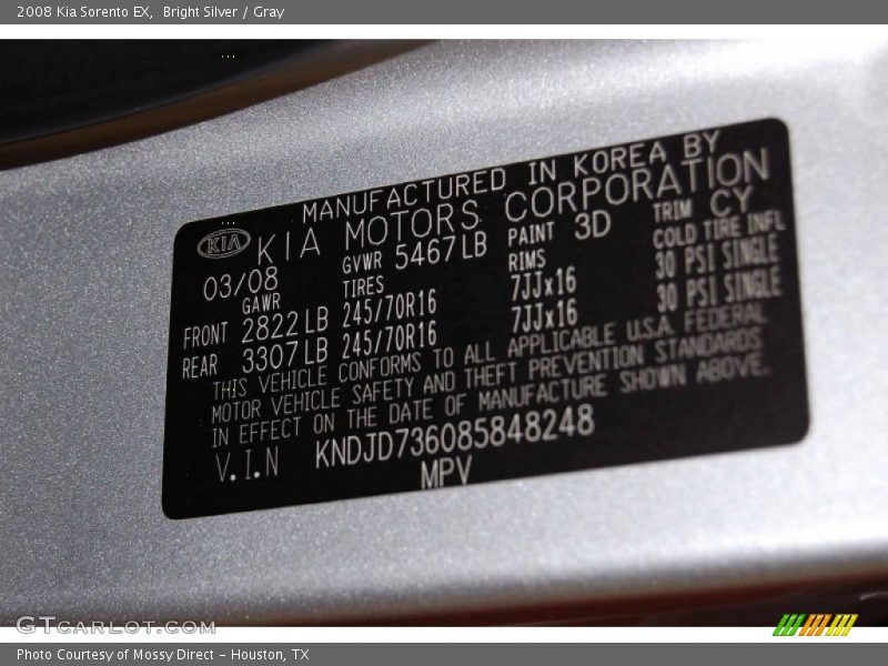 Bright Silver / Gray 2008 Kia Sorento EX
