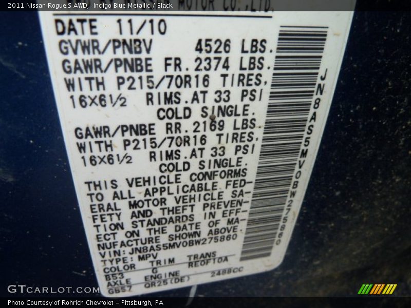Indigo Blue Metallic / Black 2011 Nissan Rogue S AWD