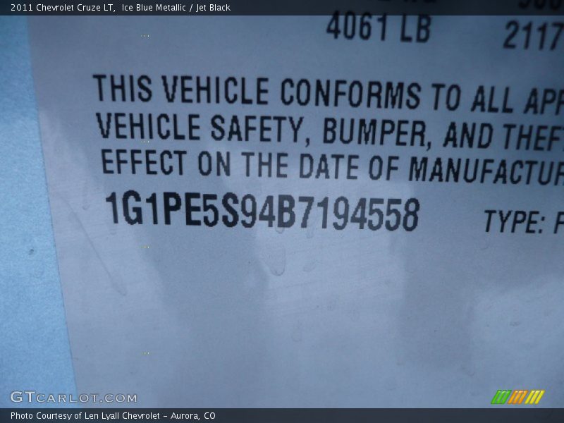 Ice Blue Metallic / Jet Black 2011 Chevrolet Cruze LT