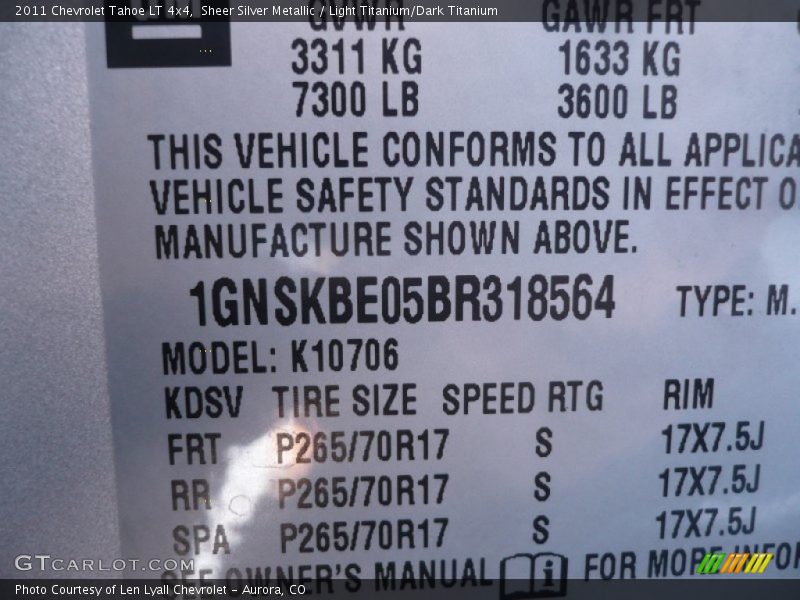 Sheer Silver Metallic / Light Titanium/Dark Titanium 2011 Chevrolet Tahoe LT 4x4
