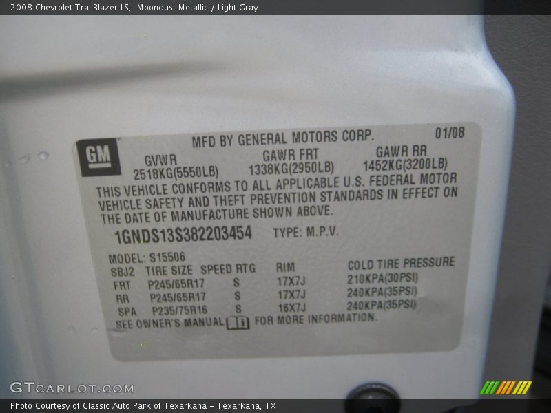 Moondust Metallic / Light Gray 2008 Chevrolet TrailBlazer LS