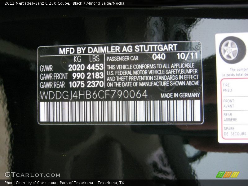 Black / Almond Beige/Mocha 2012 Mercedes-Benz C 250 Coupe