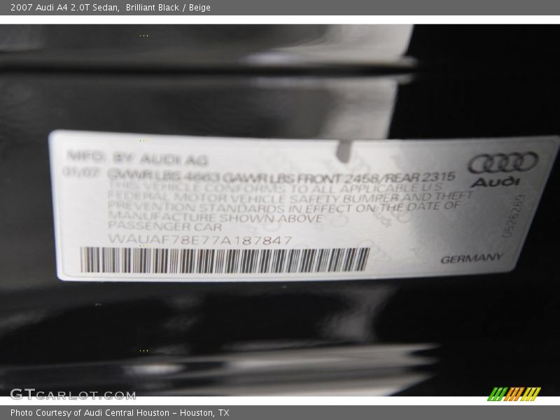 Brilliant Black / Beige 2007 Audi A4 2.0T Sedan