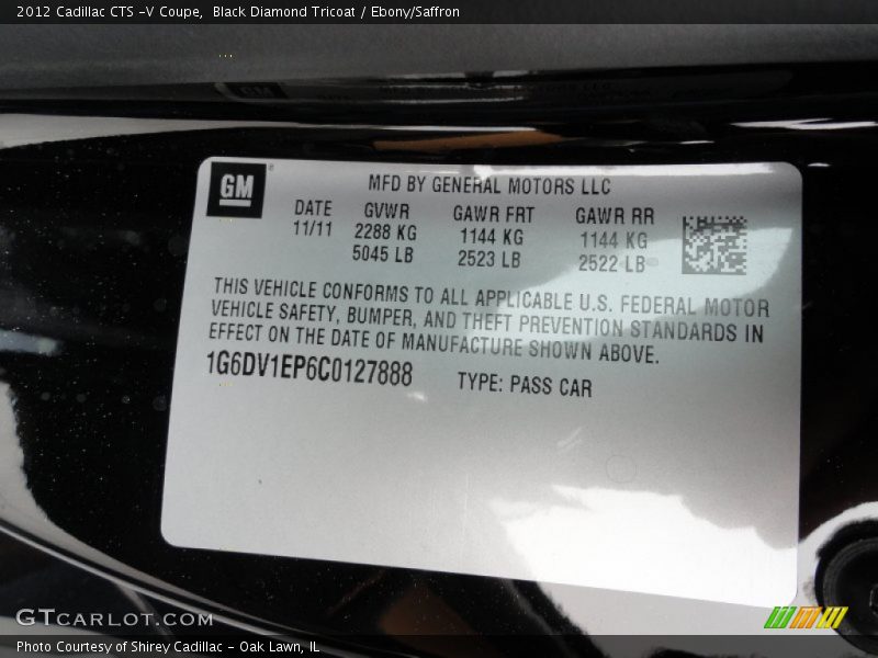 Black Diamond Tricoat / Ebony/Saffron 2012 Cadillac CTS -V Coupe
