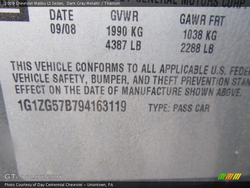 Dark Gray Metallic / Titanium 2009 Chevrolet Malibu LS Sedan