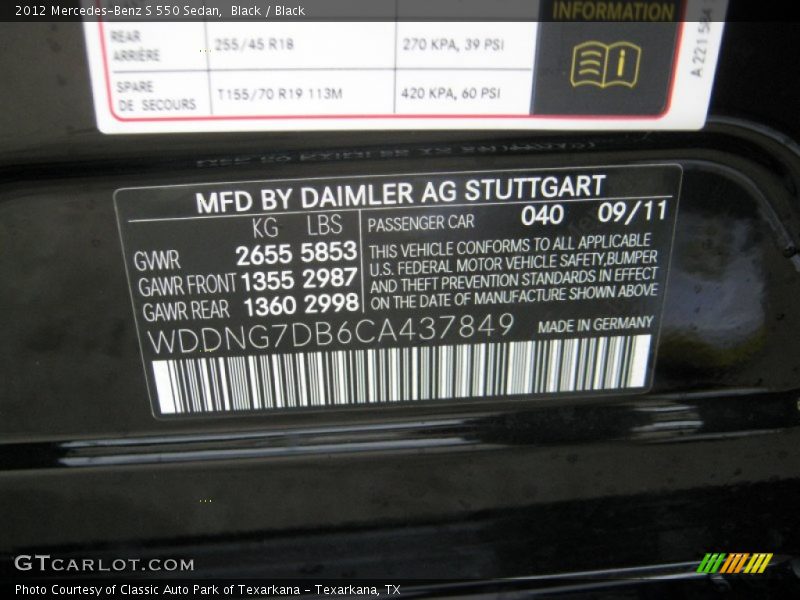 Black / Black 2012 Mercedes-Benz S 550 Sedan
