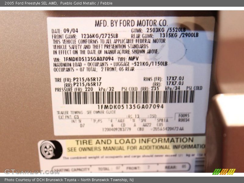 2005 Freestyle SEL AWD Pueblo Gold Metallic Color Code G3