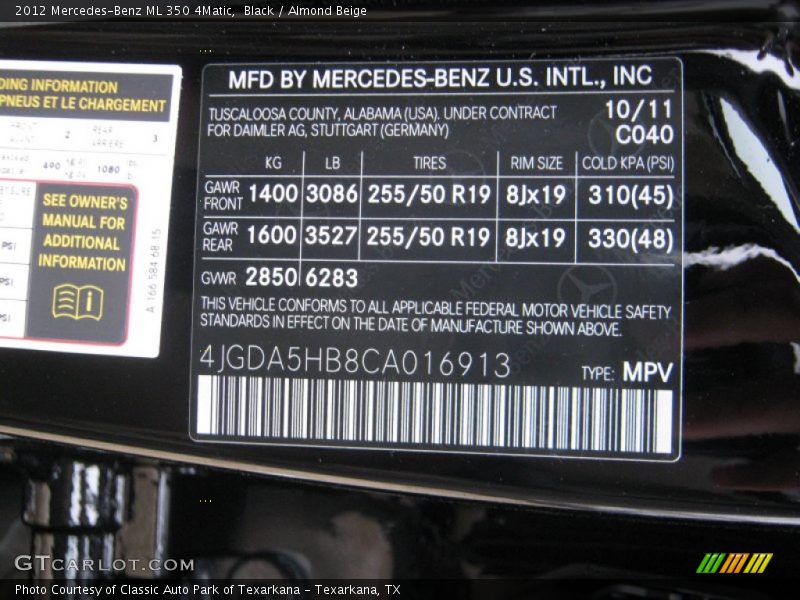Black / Almond Beige 2012 Mercedes-Benz ML 350 4Matic