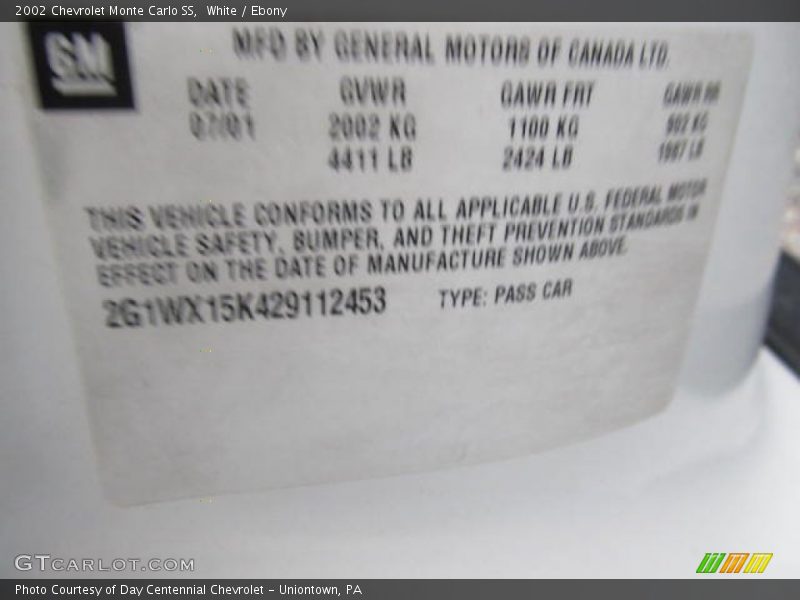 White / Ebony 2002 Chevrolet Monte Carlo SS