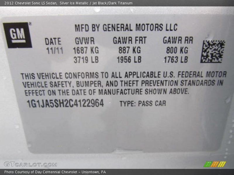 Silver Ice Metallic / Jet Black/Dark Titanium 2012 Chevrolet Sonic LS Sedan