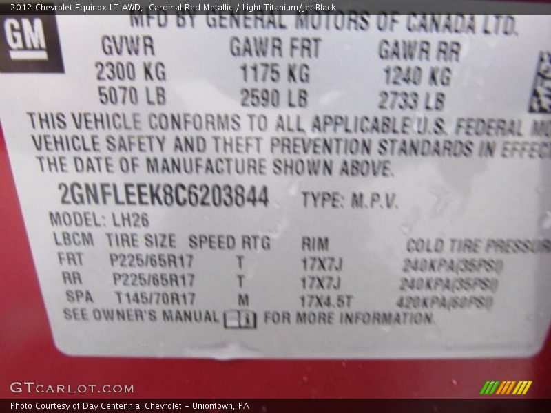 Cardinal Red Metallic / Light Titanium/Jet Black 2012 Chevrolet Equinox LT AWD