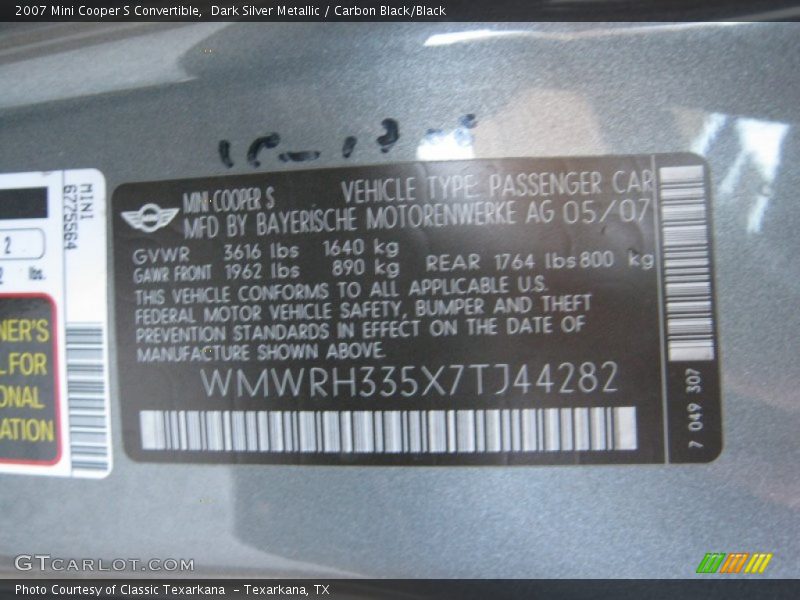 Dark Silver Metallic / Carbon Black/Black 2007 Mini Cooper S Convertible