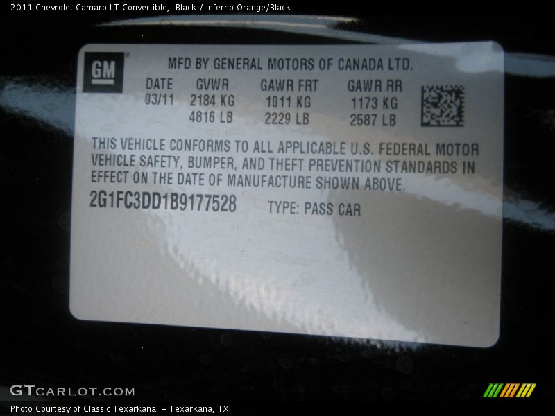 Black / Inferno Orange/Black 2011 Chevrolet Camaro LT Convertible