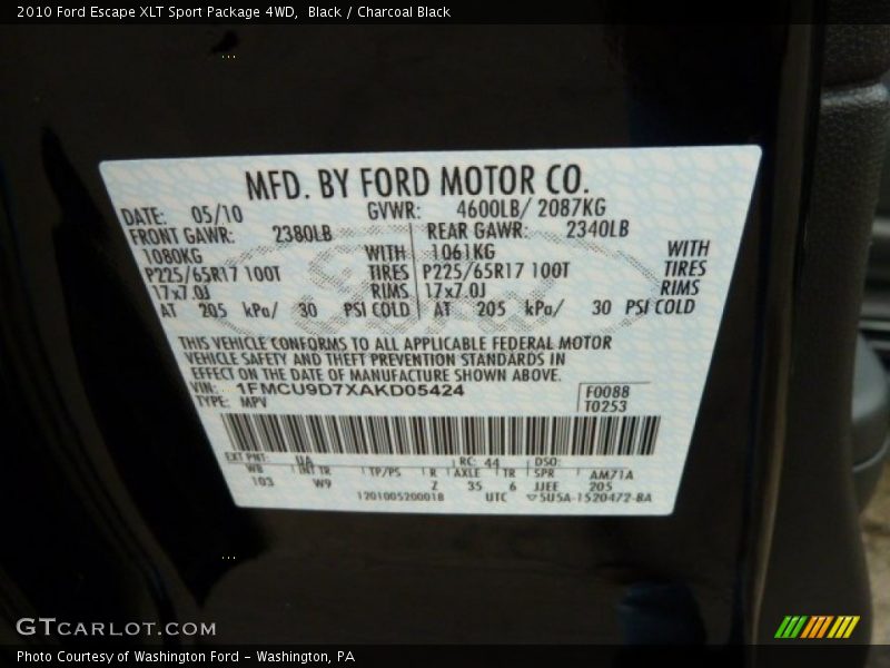 Black / Charcoal Black 2010 Ford Escape XLT Sport Package 4WD