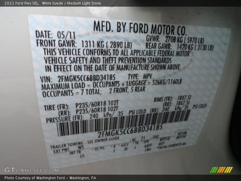 2011 Flex SEL White Suede Color Code WS
