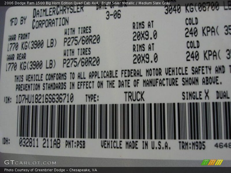Bright Silver Metallic / Medium Slate Gray 2006 Dodge Ram 1500 Big Horn Edition Quad Cab 4x4