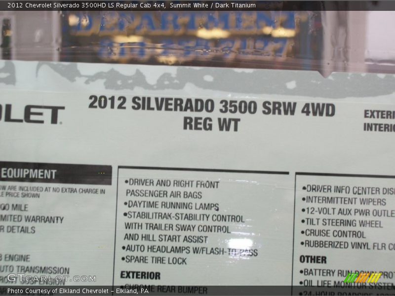 2012 Silverado 3500HD LS Regular Cab 4x4 Window Sticker