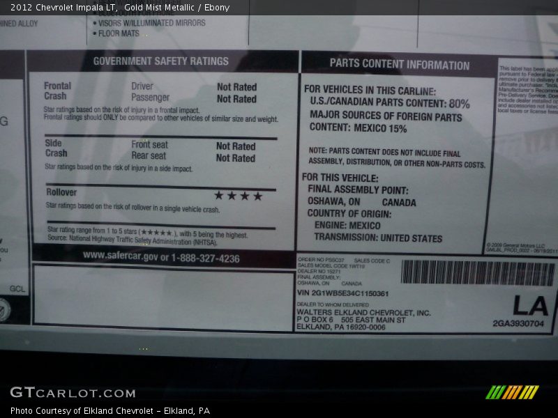 Gold Mist Metallic / Ebony 2012 Chevrolet Impala LT