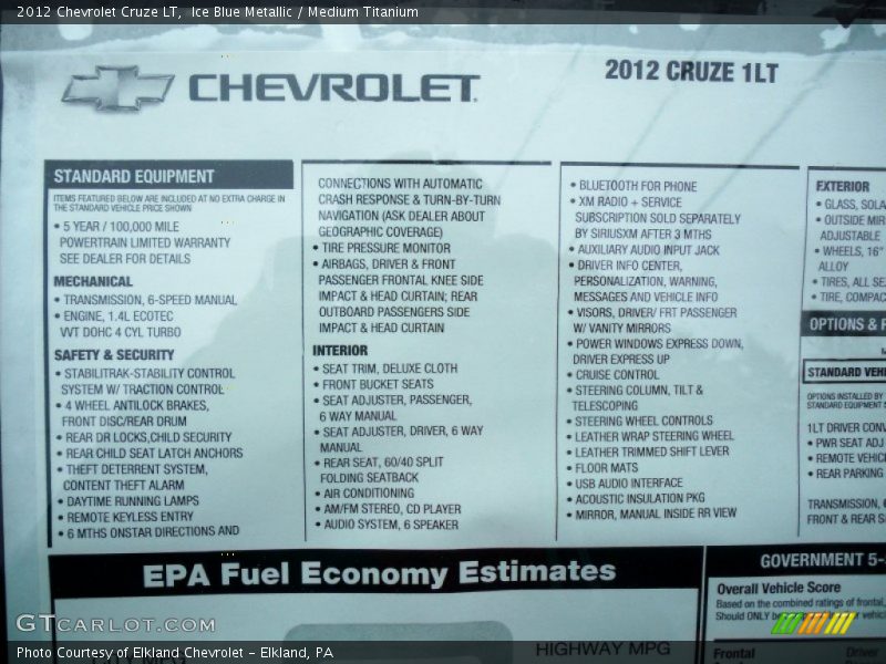 Ice Blue Metallic / Medium Titanium 2012 Chevrolet Cruze LT