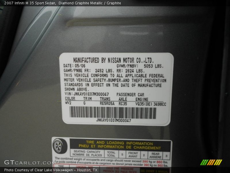 2007 M 35 Sport Sedan Diamond Graphite Metallic Color Code WV2