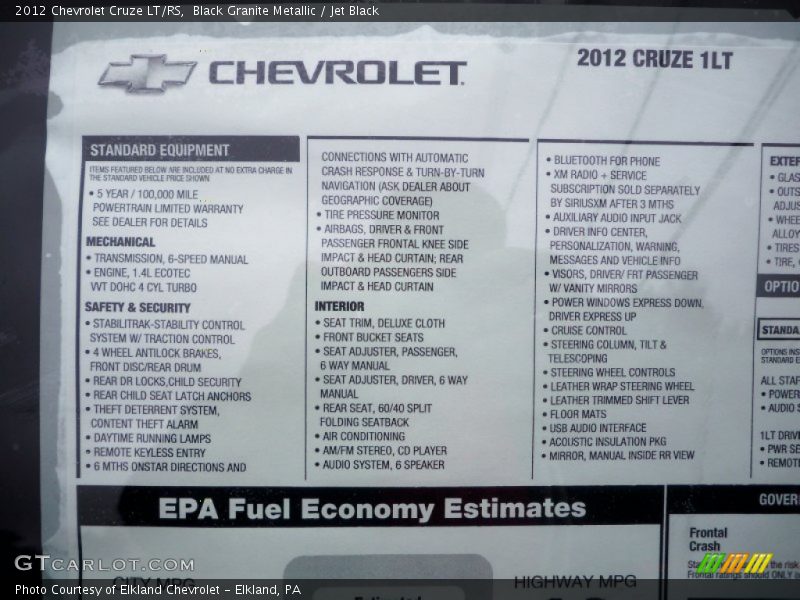 Black Granite Metallic / Jet Black 2012 Chevrolet Cruze LT/RS