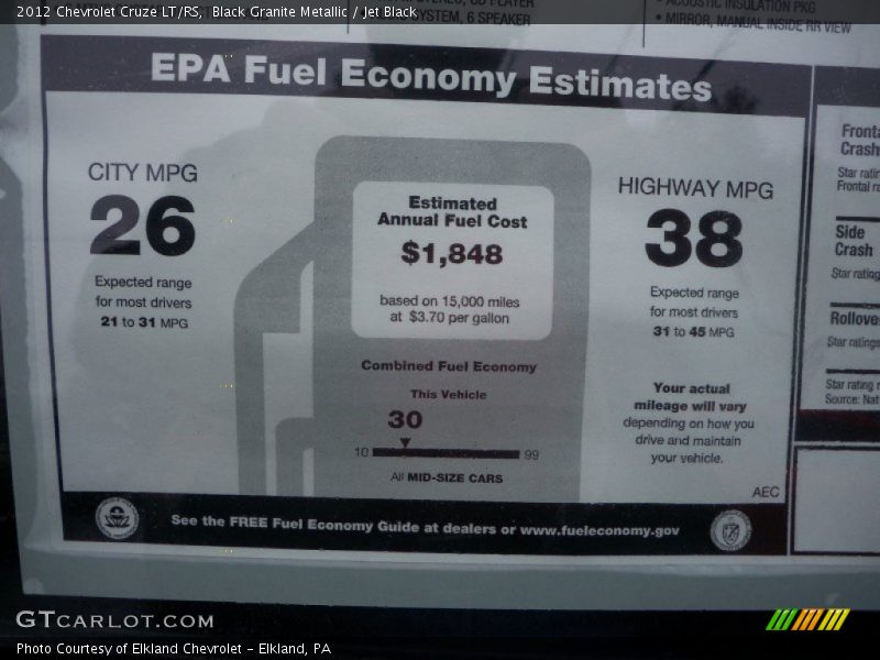 Black Granite Metallic / Jet Black 2012 Chevrolet Cruze LT/RS