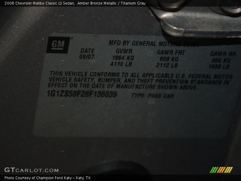Amber Bronze Metallic / Titanium Gray 2008 Chevrolet Malibu Classic LS Sedan