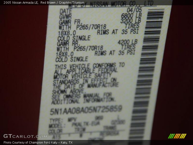 Red Brawn / Graphite/Titanium 2005 Nissan Armada LE