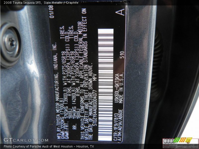 Slate Metallic / Graphite 2008 Toyota Sequoia SR5