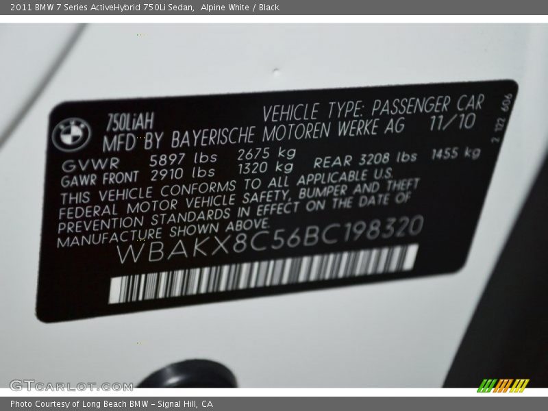 Alpine White / Black 2011 BMW 7 Series ActiveHybrid 750Li Sedan