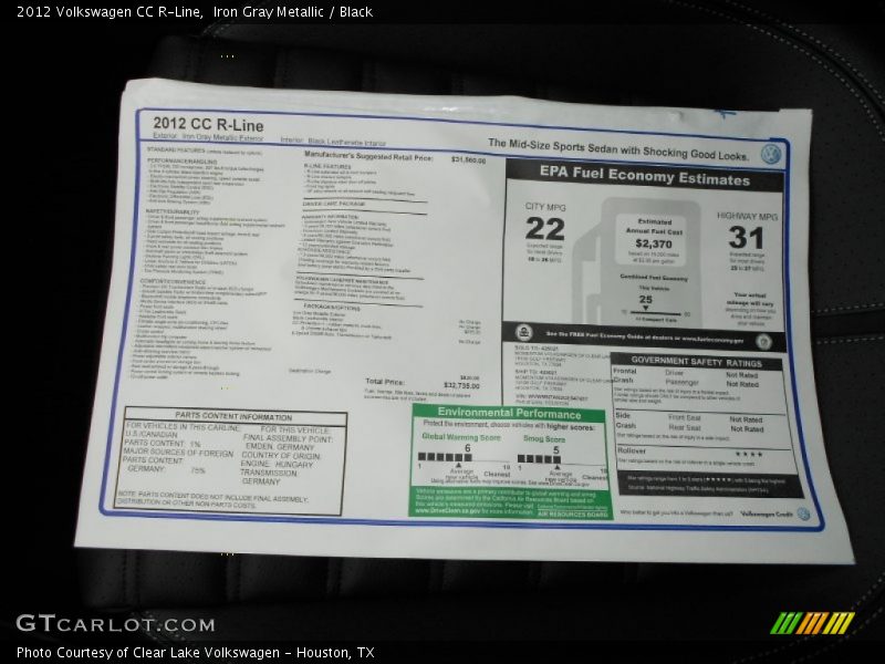  2012 CC R-Line Window Sticker