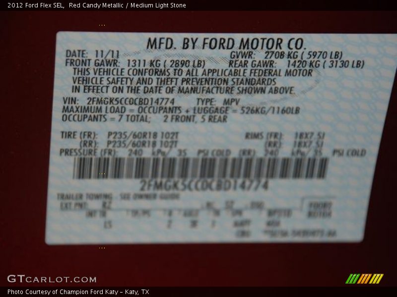 Red Candy Metallic / Medium Light Stone 2012 Ford Flex SEL