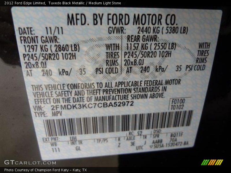 Tuxedo Black Metallic / Medium Light Stone 2012 Ford Edge Limited