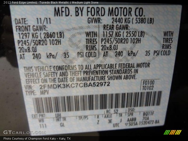 Tuxedo Black Metallic / Medium Light Stone 2012 Ford Edge Limited