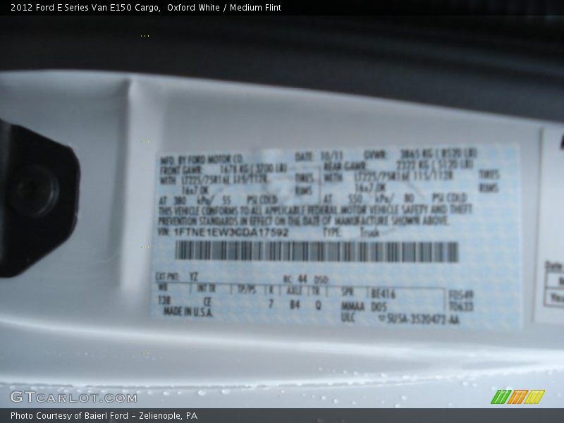 Oxford White / Medium Flint 2012 Ford E Series Van E150 Cargo