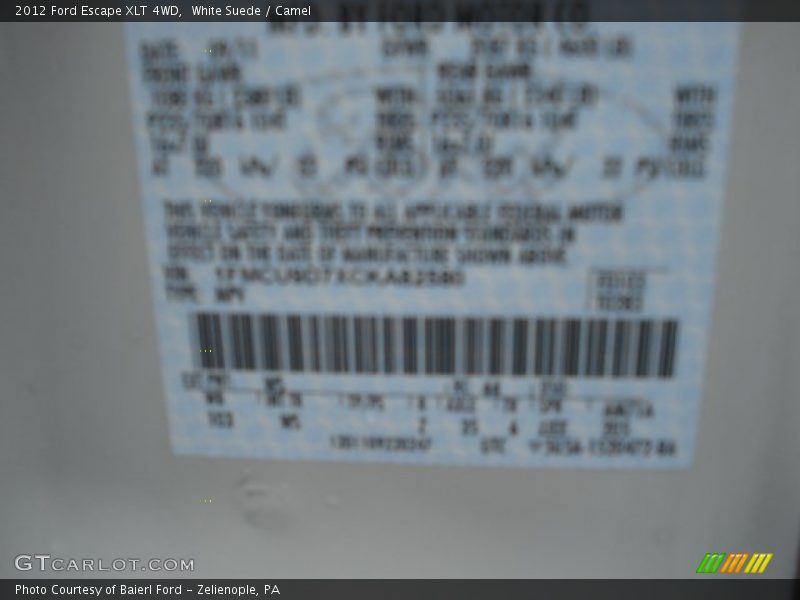 White Suede / Camel 2012 Ford Escape XLT 4WD