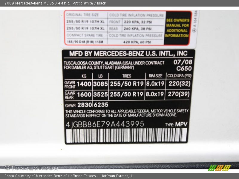 Arctic White / Black 2009 Mercedes-Benz ML 350 4Matic