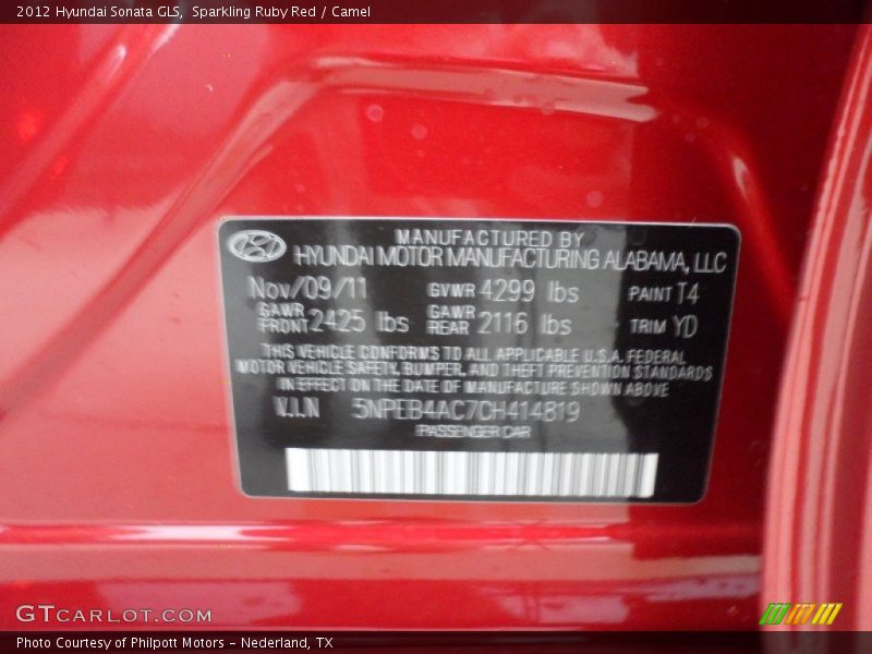 Sparkling Ruby Red / Camel 2012 Hyundai Sonata GLS