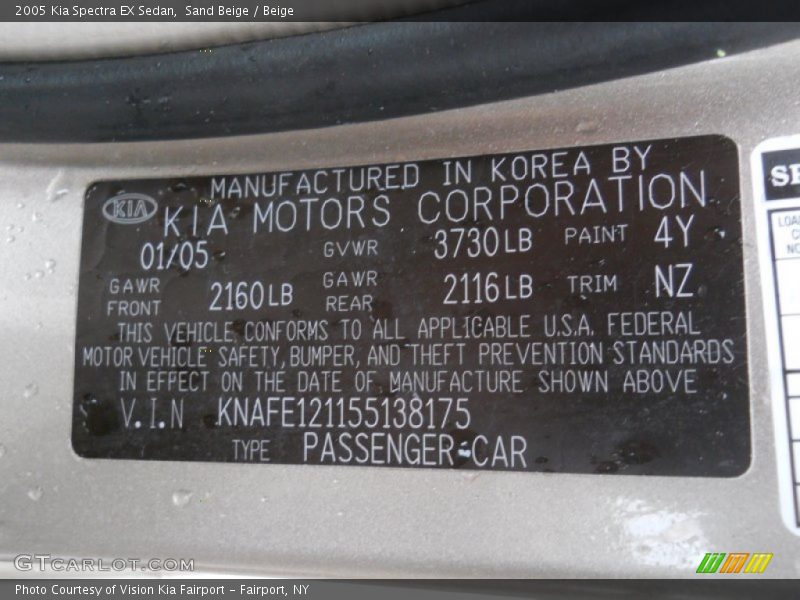 Sand Beige / Beige 2005 Kia Spectra EX Sedan